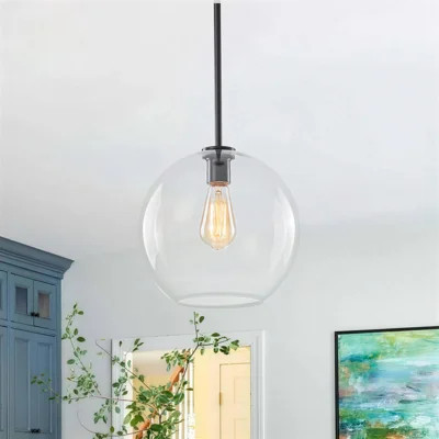 Minimalist 1-Light Hand-blown Clear Glass Globe Pendant | Wayfair North America