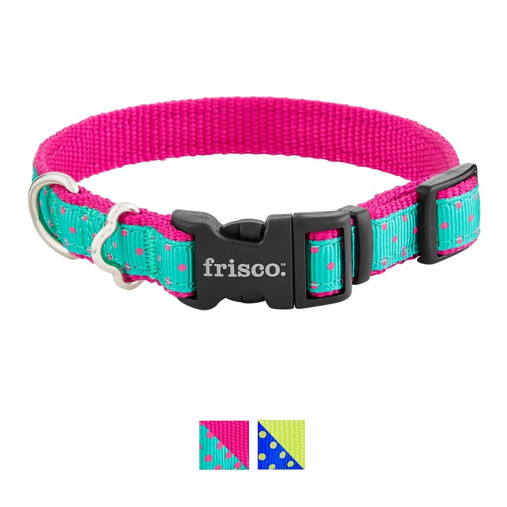 Frisco Patterned Nylon Dog Collar, Pink Polka Dot, Small: 10 to 14-in neck, 5/8-in wide | Chewy.com