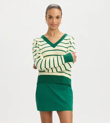 Stripe Varsity Vneck Sweater | Renwick