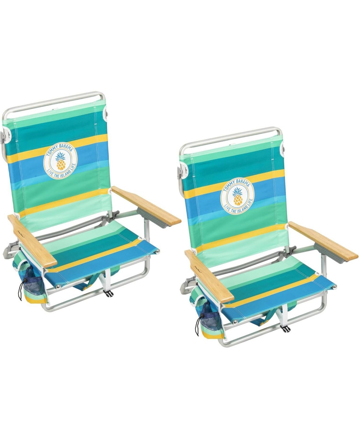 Tommy Bahama 5-Position Classic Lay Flat Backpack Cooler and Cup Holder Beach Chair, Portable Folding Beach Chair for Tanning, 2-Pack - Multi Stripe | Macy's
