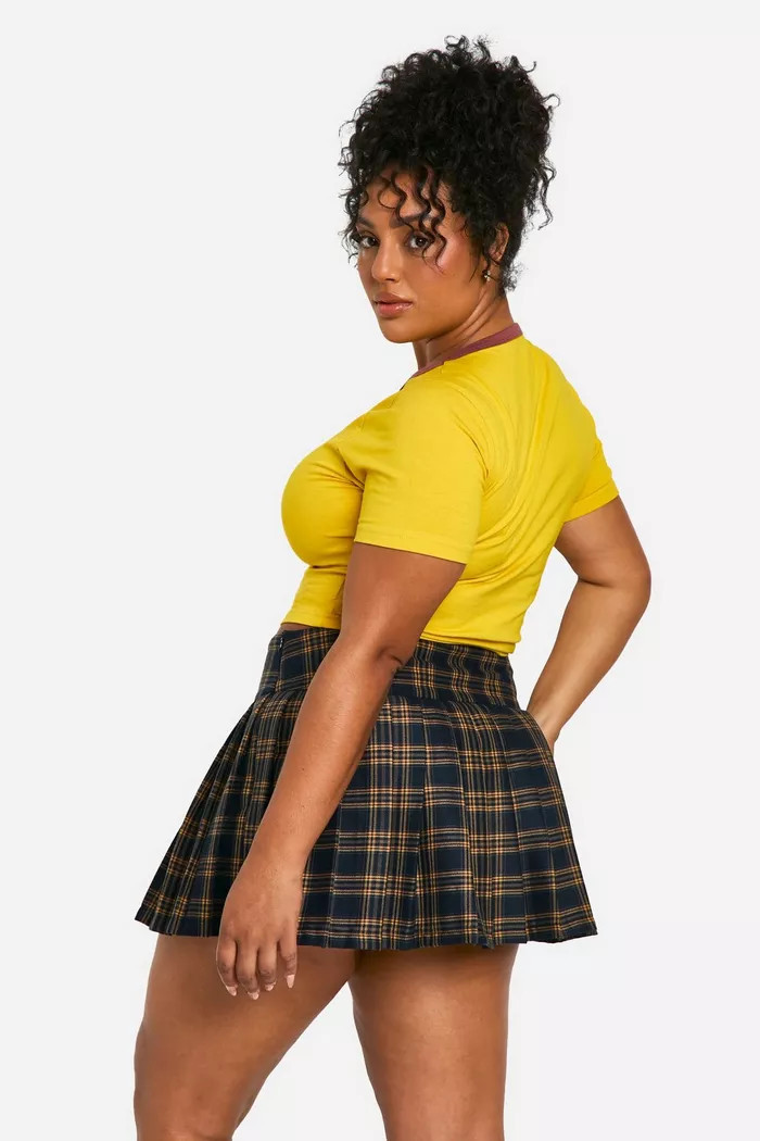 Plus Check Pleat Mini Skirt | boohoo (US & Canada)