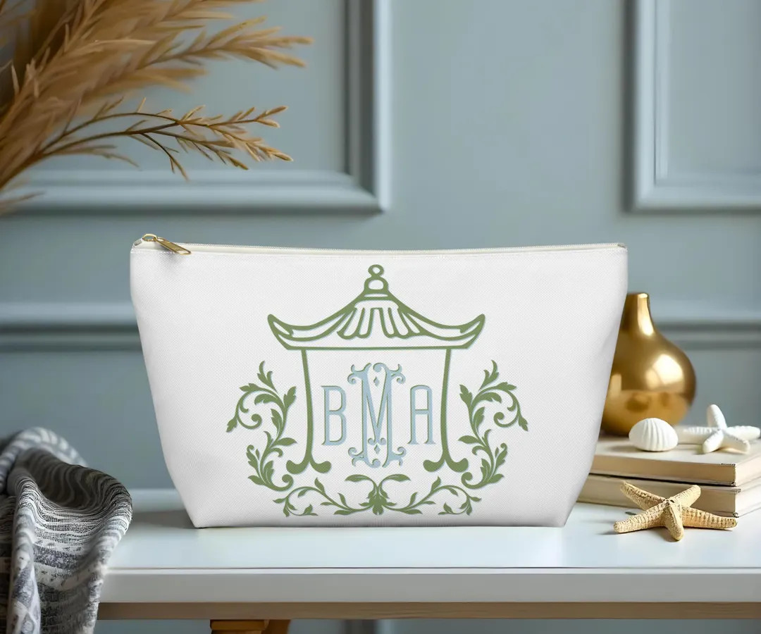 Personalized Pagoda Floral Mahjong Tile Bag | 3 Initial Monogram |Bridal Party Gift | Makeup & Tr... | Etsy (US)