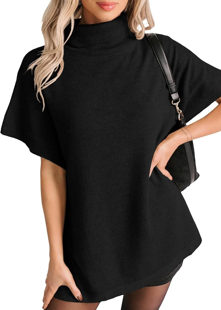 Yidarer 2026 Womens Turtleneck Knit Sweaters Short Batwing Sleeves Relaxed Fit Casual Pullover To... | Amazon (US)