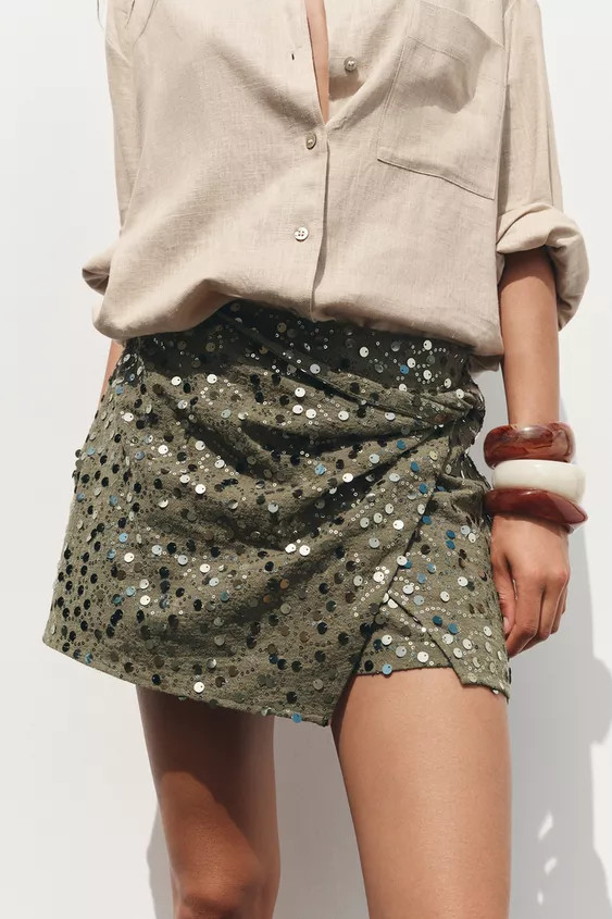 KNOTTED SEQUINNED SKORT | Zara UK