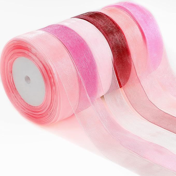 6 Rolls Sheer Chiffon Ribbon Organza Satin Ribbon Transparent Chiffon Ribbon for Wrapping Decorating | Amazon (US)