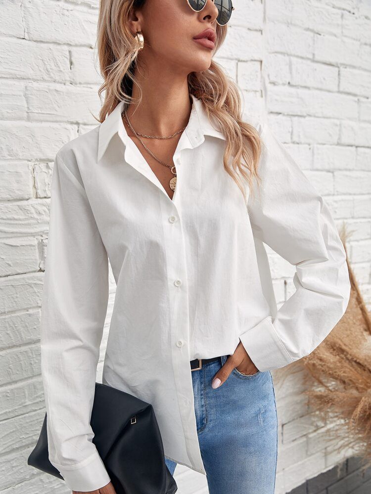 Solid Button Front Shirt | SHEIN