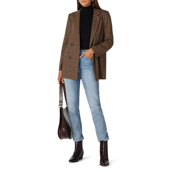 Madewell Brown Plaid Caldwell Blazer Brown-print | Rent the Runway