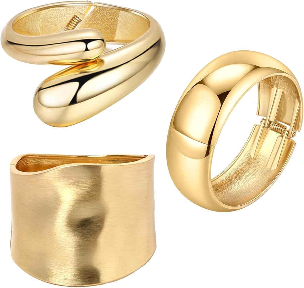 1-3PCS Gold Cuff Bracelets for Women Wide Gold Bangle Bracelet Trendy Chunky Cuff Bangle Bracelet... | Amazon (US)