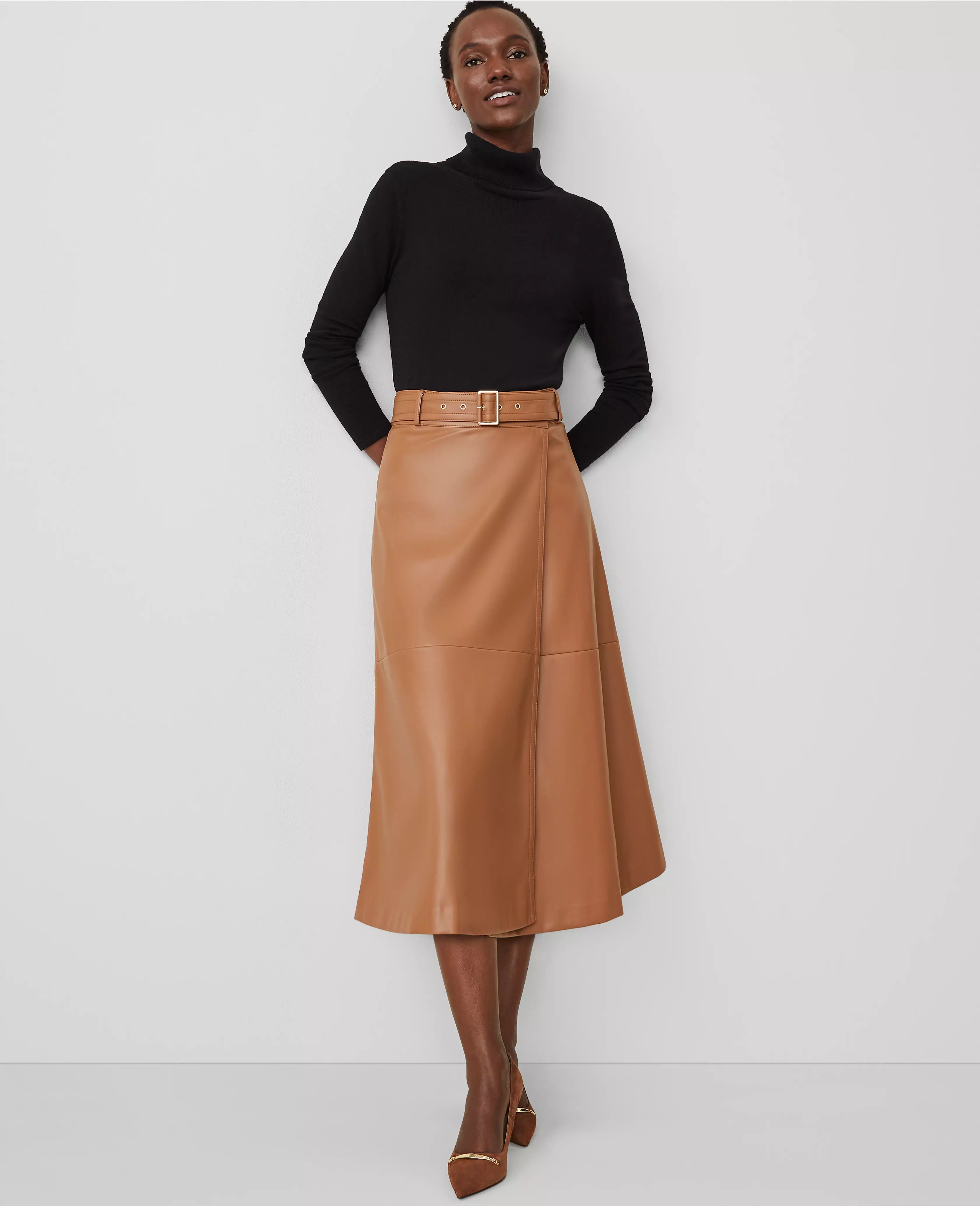 Faux Leather Belted Wrap Skirt | Ann Taylor (US)