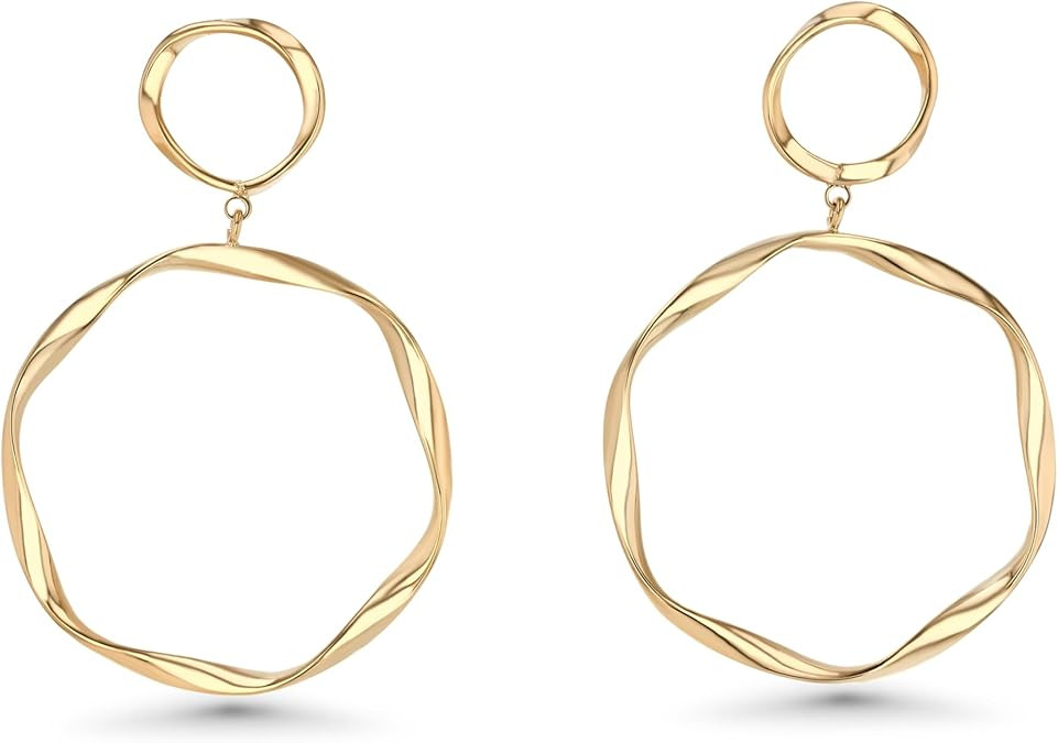 18K Gold Plated Double Hoops Earrings for Women, Large Chunky Statement Trendy Jewelry Gifts | Amazon (US)