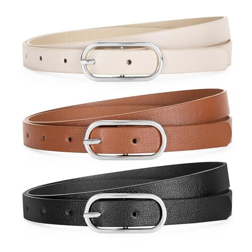 TRIWORKS Women Skinny Leather Belt for Dress Pants Jeans Ladies Thin Waist Belts with Gold Buckle | Amazon (US)