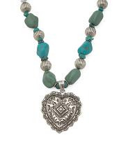 Turquoise Bead Textured Heart Necklace | TJ Maxx