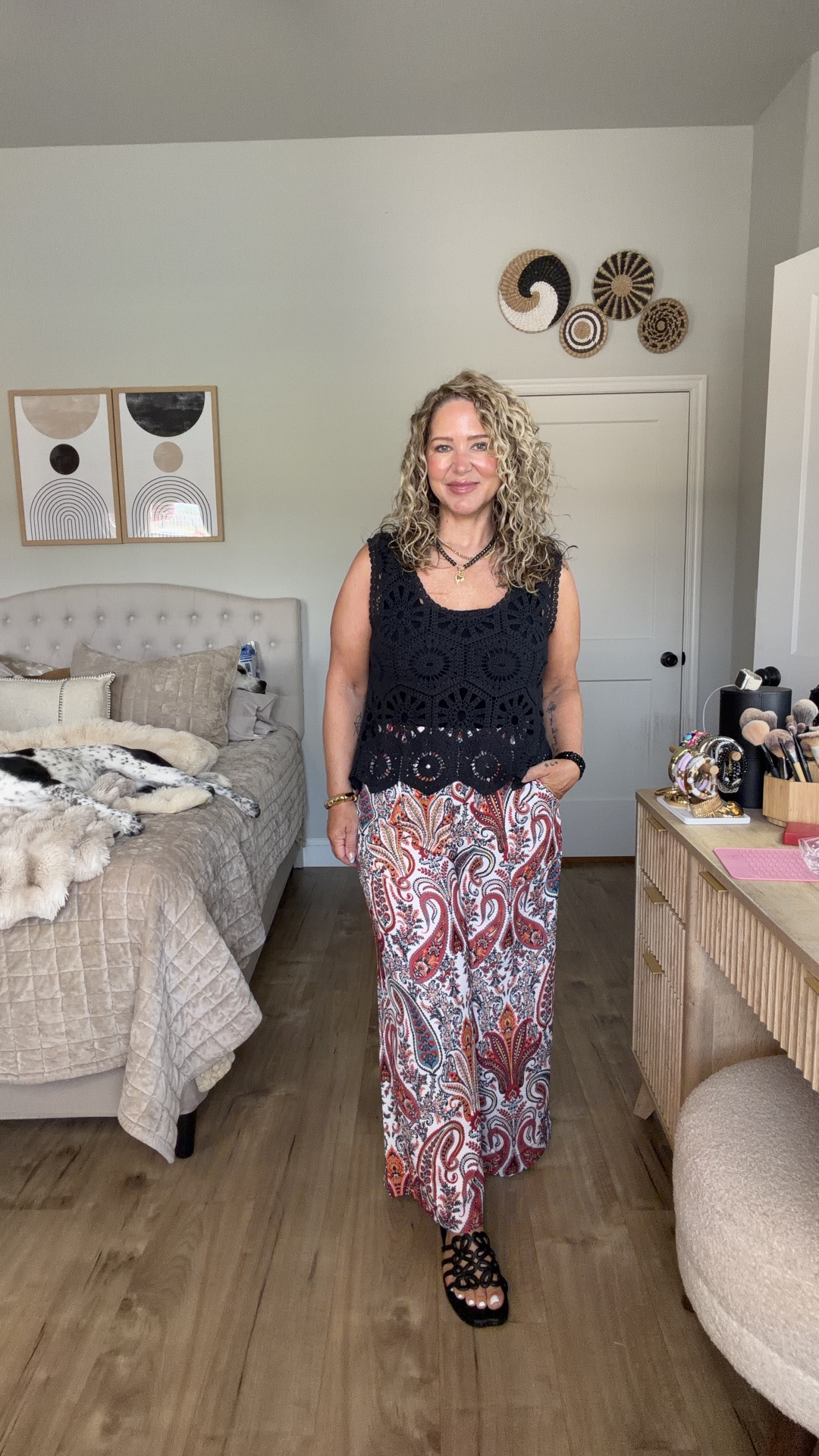 Outfit 1-top medium, pants large 
Outfit 2- top large, pants medium
Outfit 3-top large, overalls large
Outfit 4-top large (prefer a medium) pants large 
Shoes tts

#LTKOver40 #LTKMidsize #LTKPetite