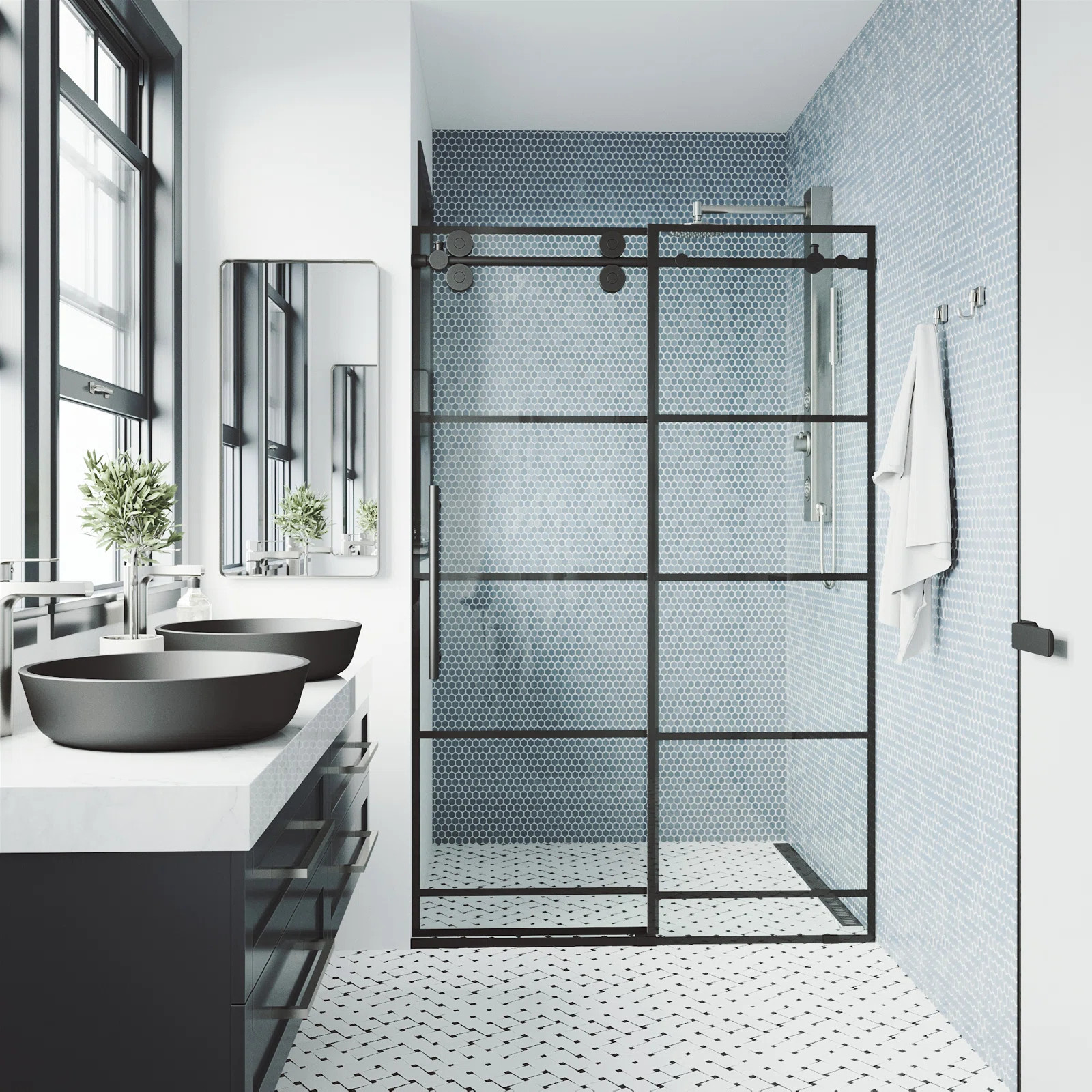 Elan 56" - 60" W x 74" H Single Sliding Frameless Shower Door with RollerDisk™ Technology | Wayfair North America