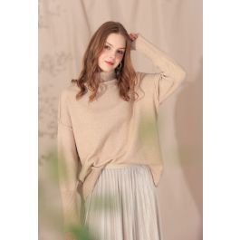 Soft Touch Basic Cowl Neck Knit Sweater in Tan | Chicwish