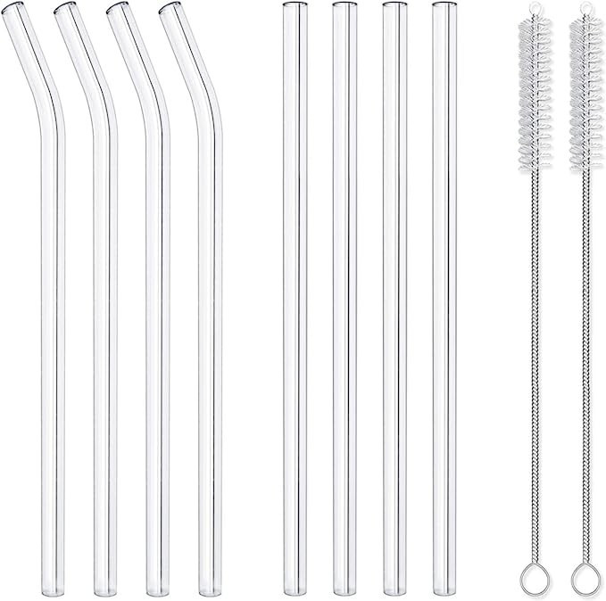 8 Pack Reusable Glass Drinking Straws - 10" x 10 mm - Smoothie Straws for Milkshakes, Frozen Drin... | Amazon (US)