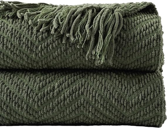 BATTILO HOME Olive Green Chenille Throw Blanket for Bed, Knit Throw Blanket,Super Soft Warm Home ... | Amazon (US)