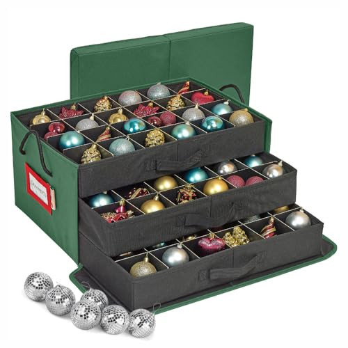 HOLDN’ STORAGE Christmas Ornament Storage Box with Dividers, Holds 72 Ornaments (3 Inch), Large Ball Storage Container with 3 Removable Trays, Durable and Portable - Green | Amazon (US)