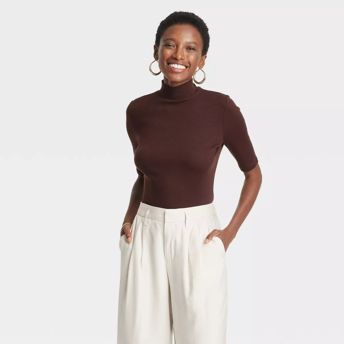 Women's Ribbed Short Sleeve Mock Turtleneck T-Shirt - A New Day™ | Target