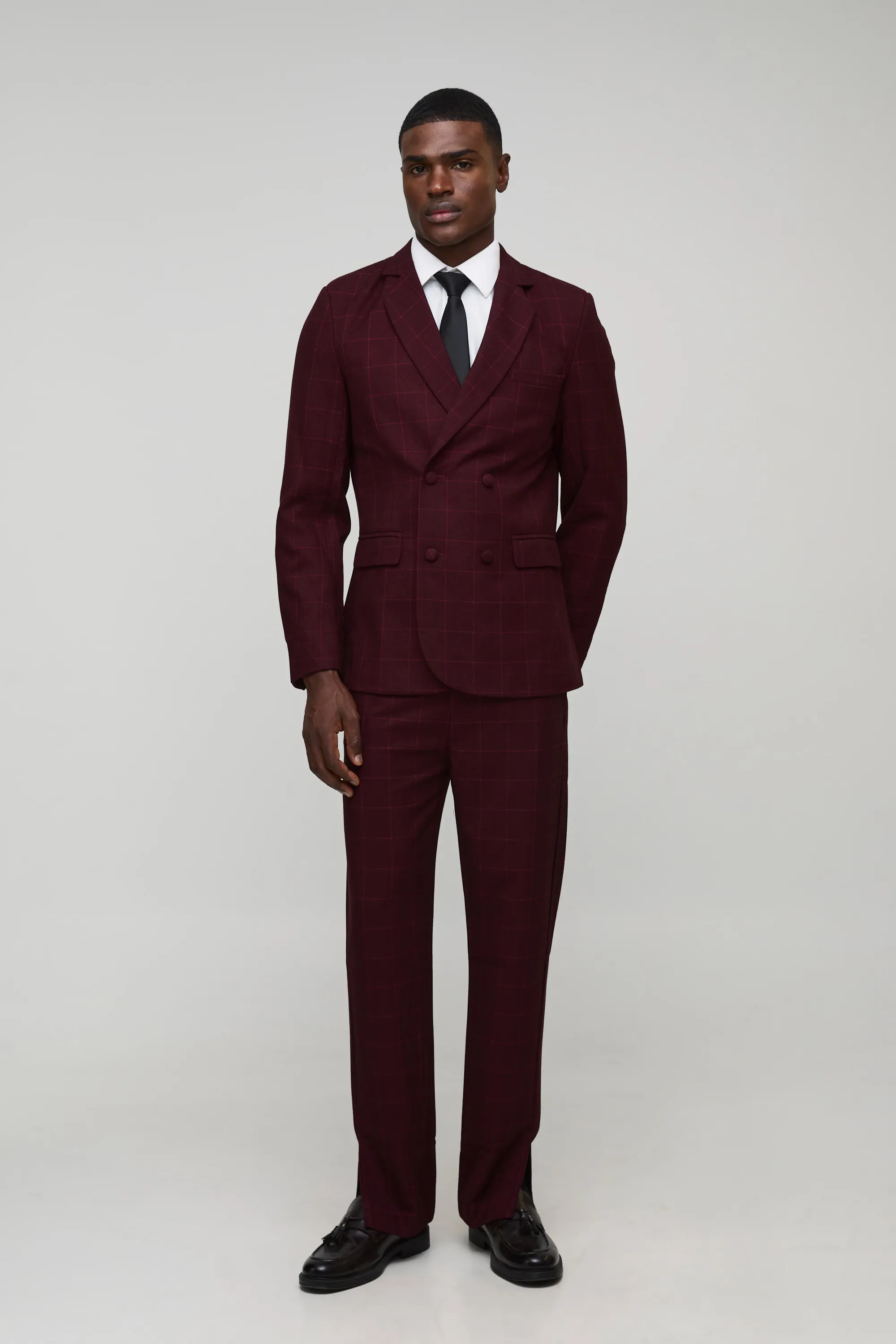 Window Plaid Double Breasted Slim Fit Blazer | boohooMAN (US & Canada)