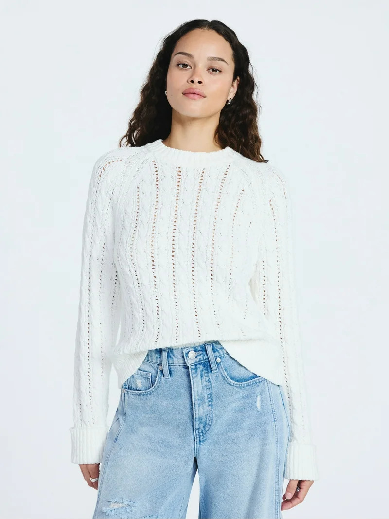 Scoop Women's and Women's Plus Cable Knit Raglan Sweater, Midweight, Sizes XS-XXL | Walmart (US)