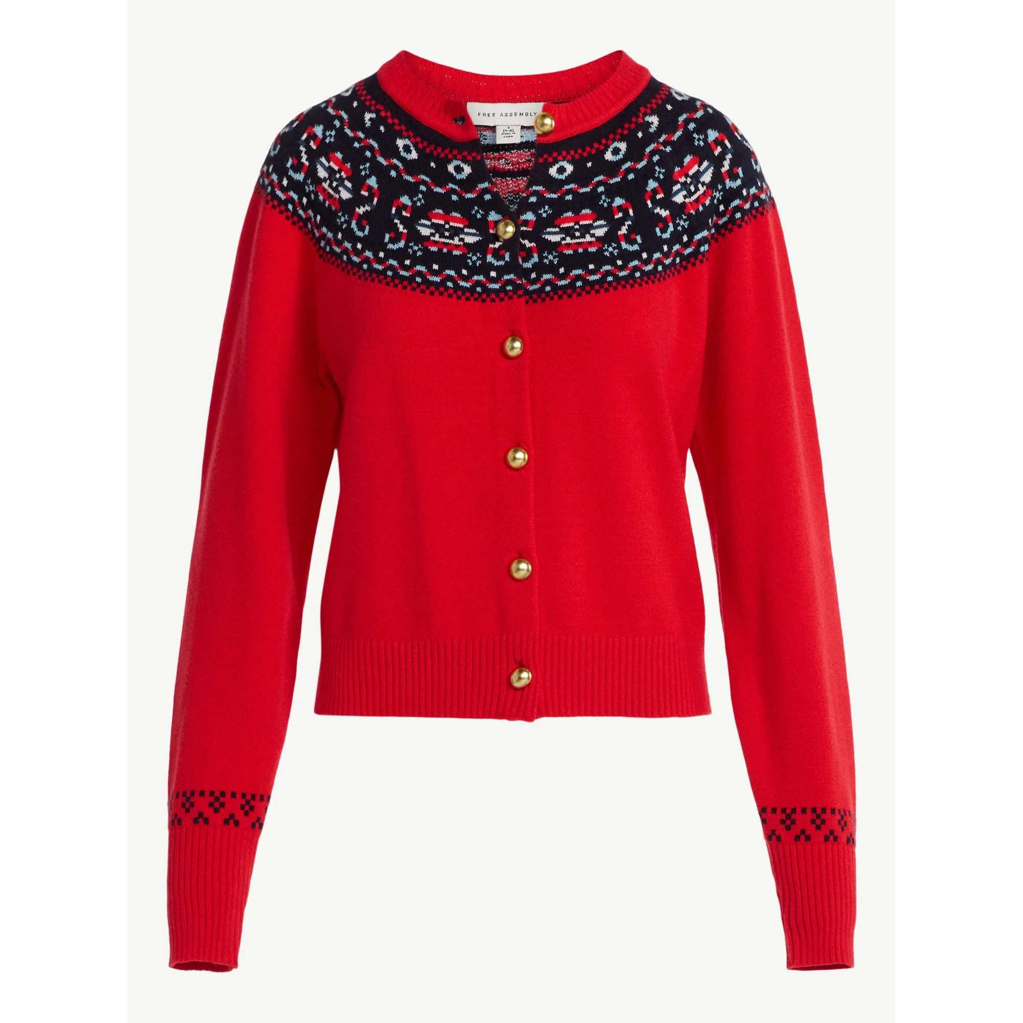 Free Assembly Women's Cozy Yarn Fair Isle Cardigan Sweater, Midweight, Sizes XS-XXL | Walmart (US)