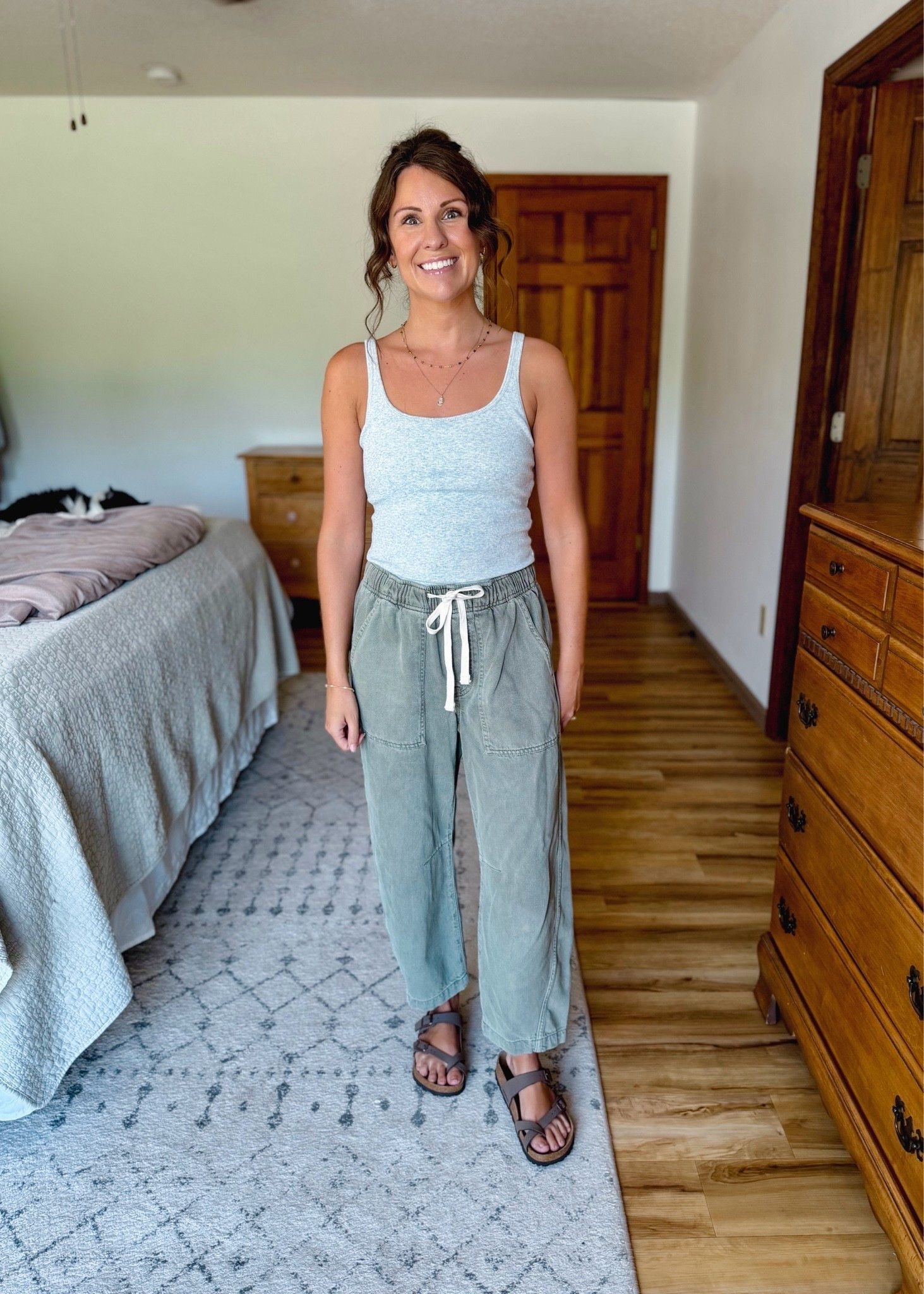 small in my tank, XS short/petite in my pants, 36 in my Birkenstock sandals.