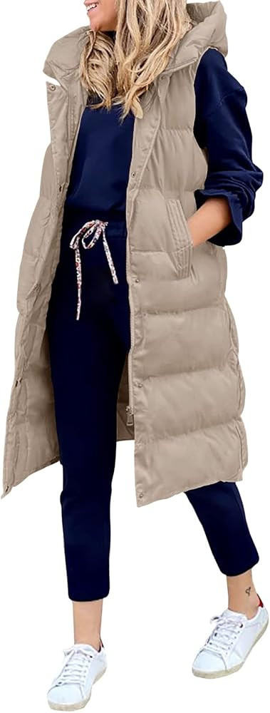 LEANI Womens Long Puffer Vest Full-Zip Hooded Sleeveless Down Jacket Coats with Pockets | Amazon (US)