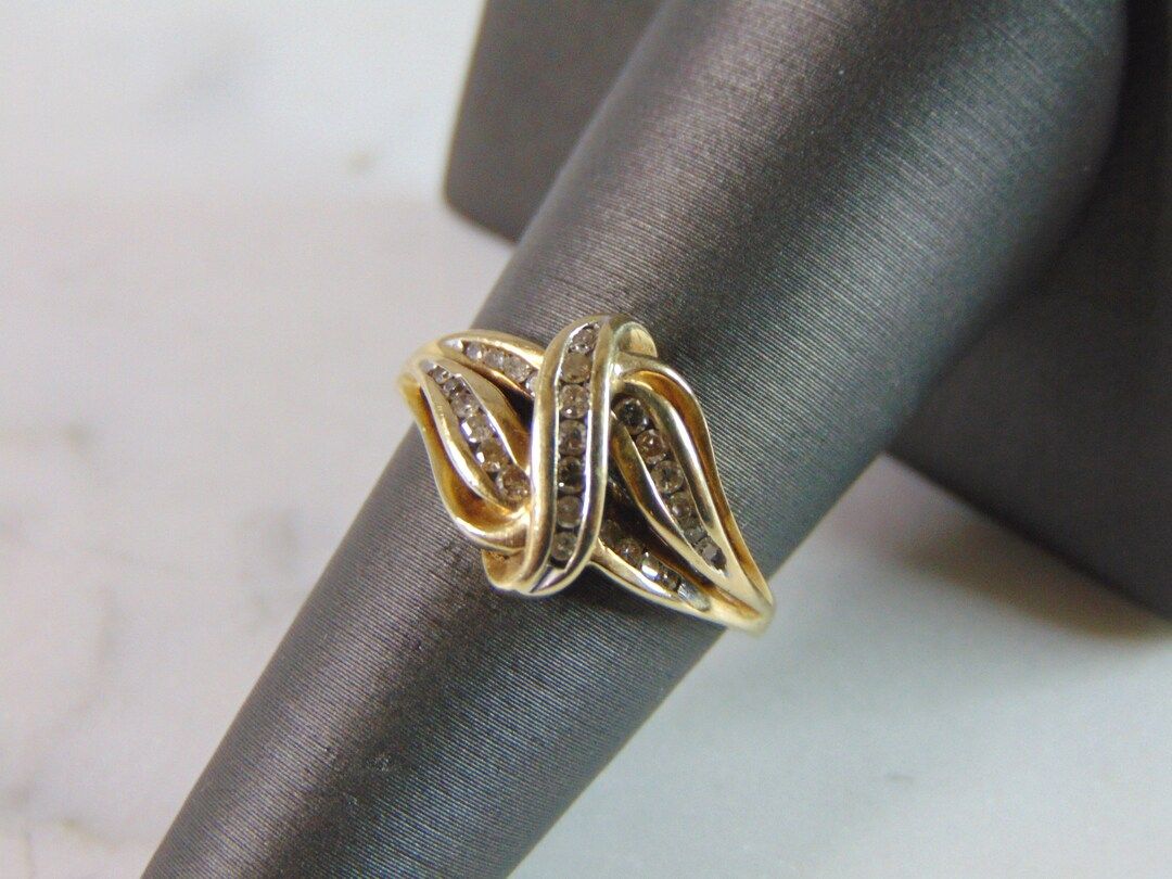 Womens Vintage Estate 10K Yellow Gold Modernist Diamond Ring 2.8g E720 - Etsy | Etsy (US)