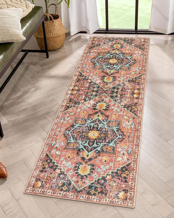 Lahome Washable Rug 2x6 Runners for Hallways, Kitchen Runner Rugs Non Skid Washable, Pink Bohemia... | Amazon (US)