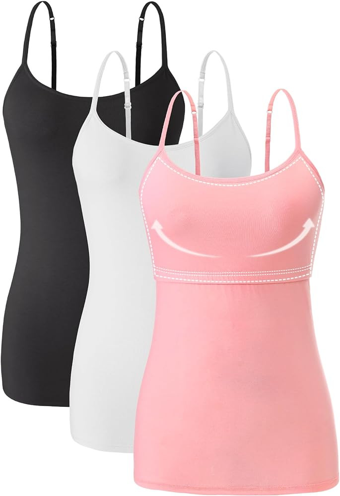 Orrpally Women Cotton Camisole Shelf Bra Cami Tank Tops Adjustable Spaghetti Strap Tank Top 3-Pac... | Amazon (US)