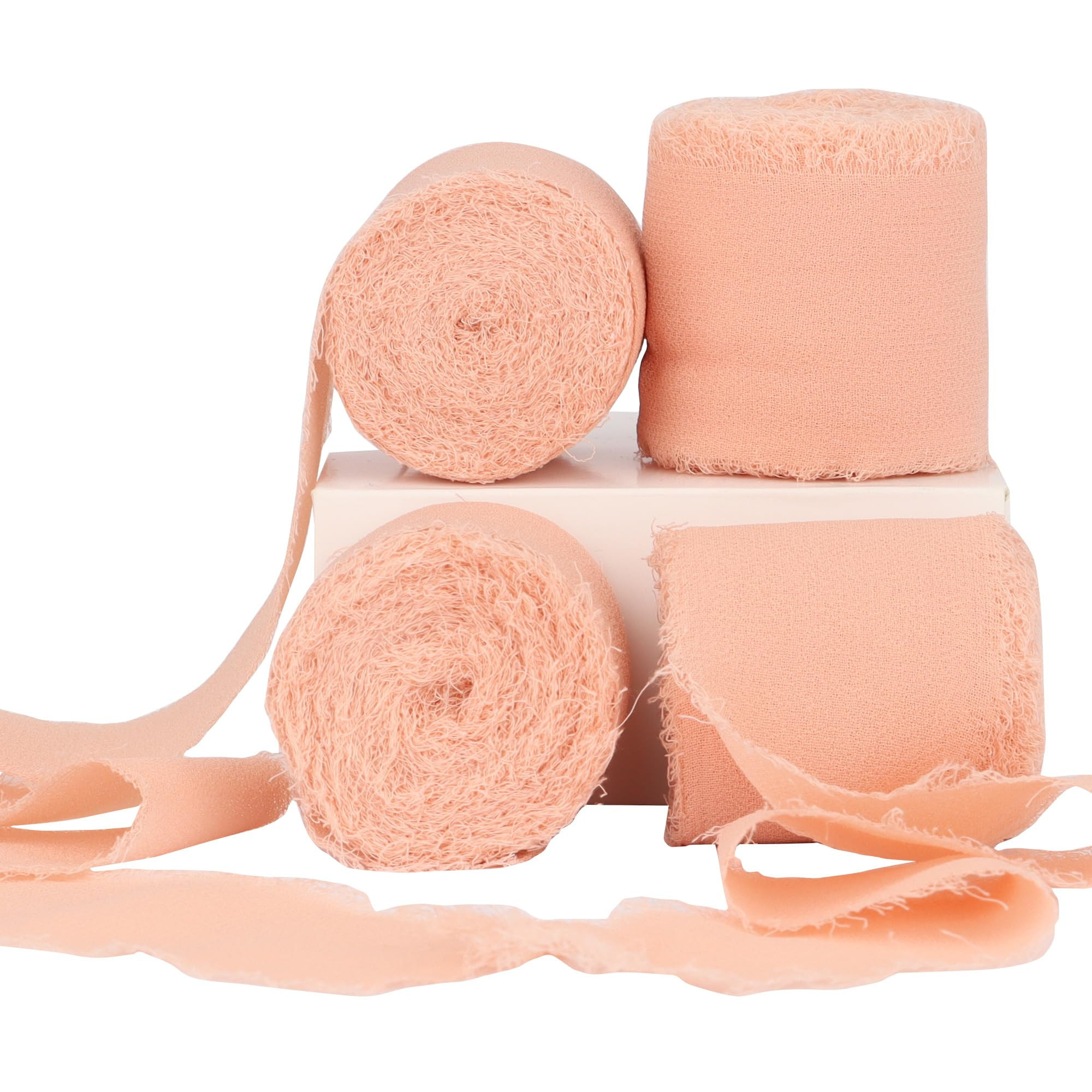 4 Rolls Chiffon Silk Ribbon Frayed Edge Chiffon Ribbon 1-1/2 Inch Wide 21 Yards Long Handmade Fri... | Amazon (US)