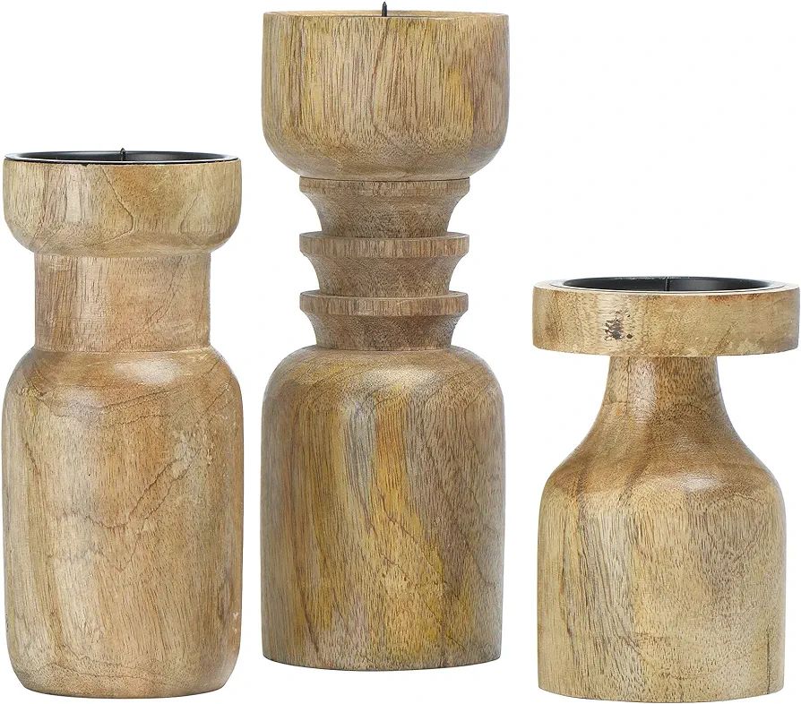 Main + Mesa Turned Wood Pillar Candle Holders, Set of 3 | Amazon (US)