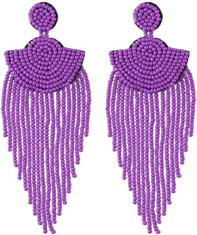 Yackrola Big Beaded Tassel Earrings – Large Boho Statement Seed Bead Fan Chandelier Drop Earrin... | Amazon (US)