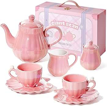 Giant bean Porcelain Tea Set, Pearl Pink Real Tea Party Set for Little Girls, British Royal Princ... | Amazon (US)
