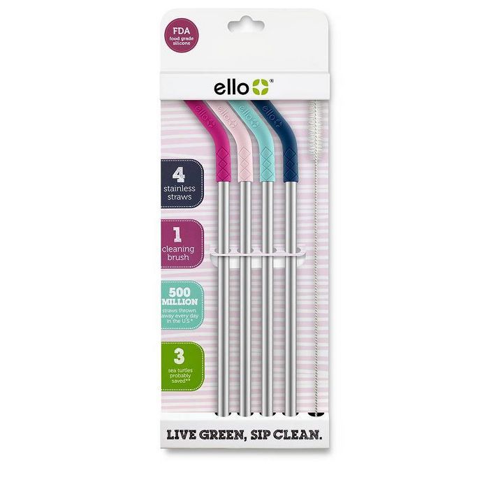 Ello 4pk Stainless Straws with Silicone Tips | Target