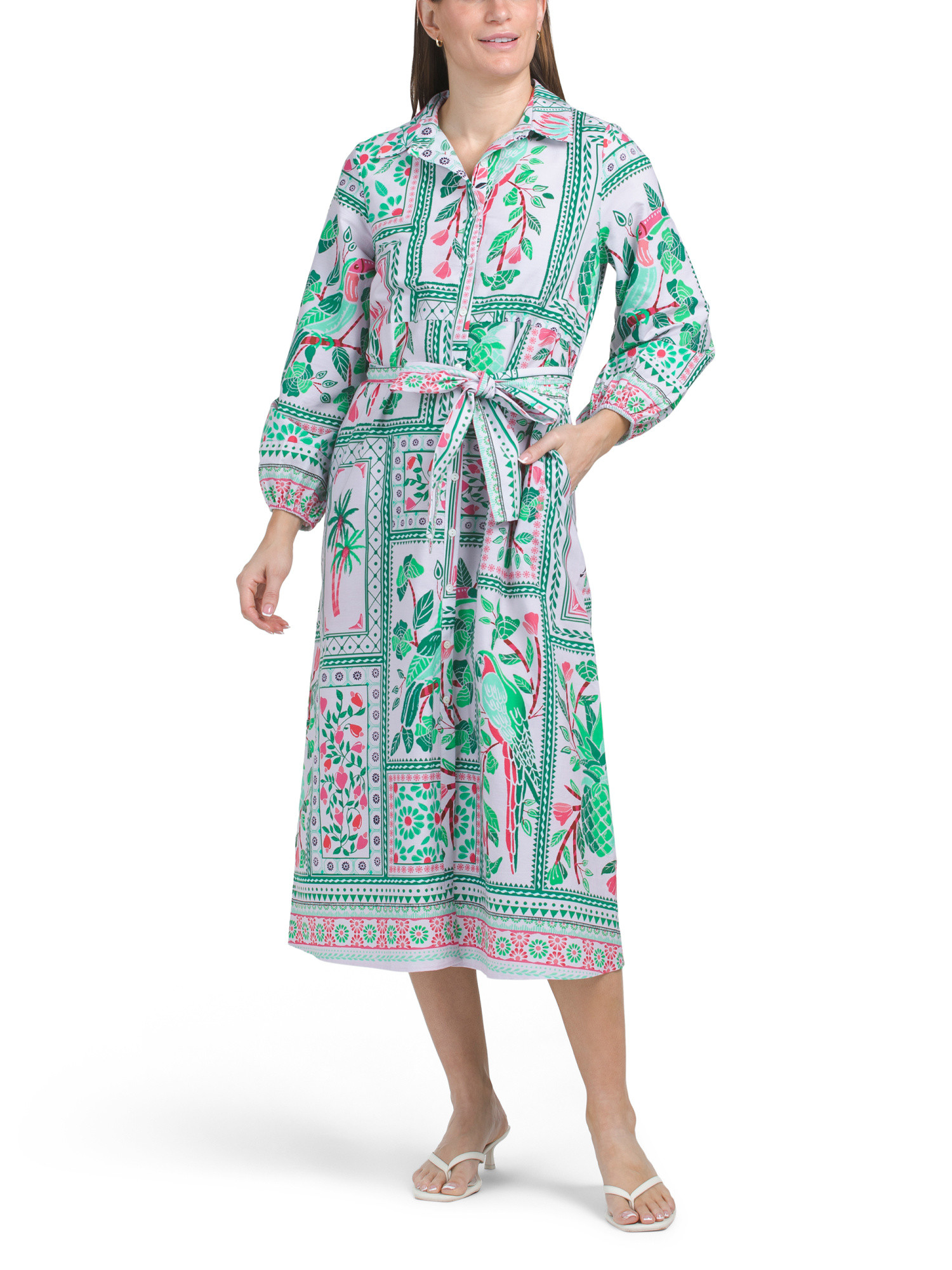 Long Sleeve Tile Print Midi Dress | TJ Maxx