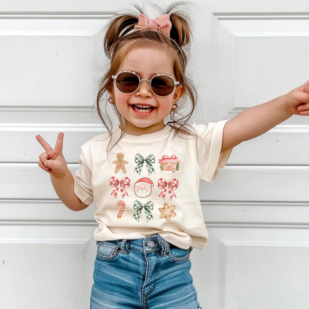 Coquette Bow Christmas Shirt for Kids, Pink Christmas Gingerbread Holiday T-shirt, Pink Coquette ... | Etsy (US)