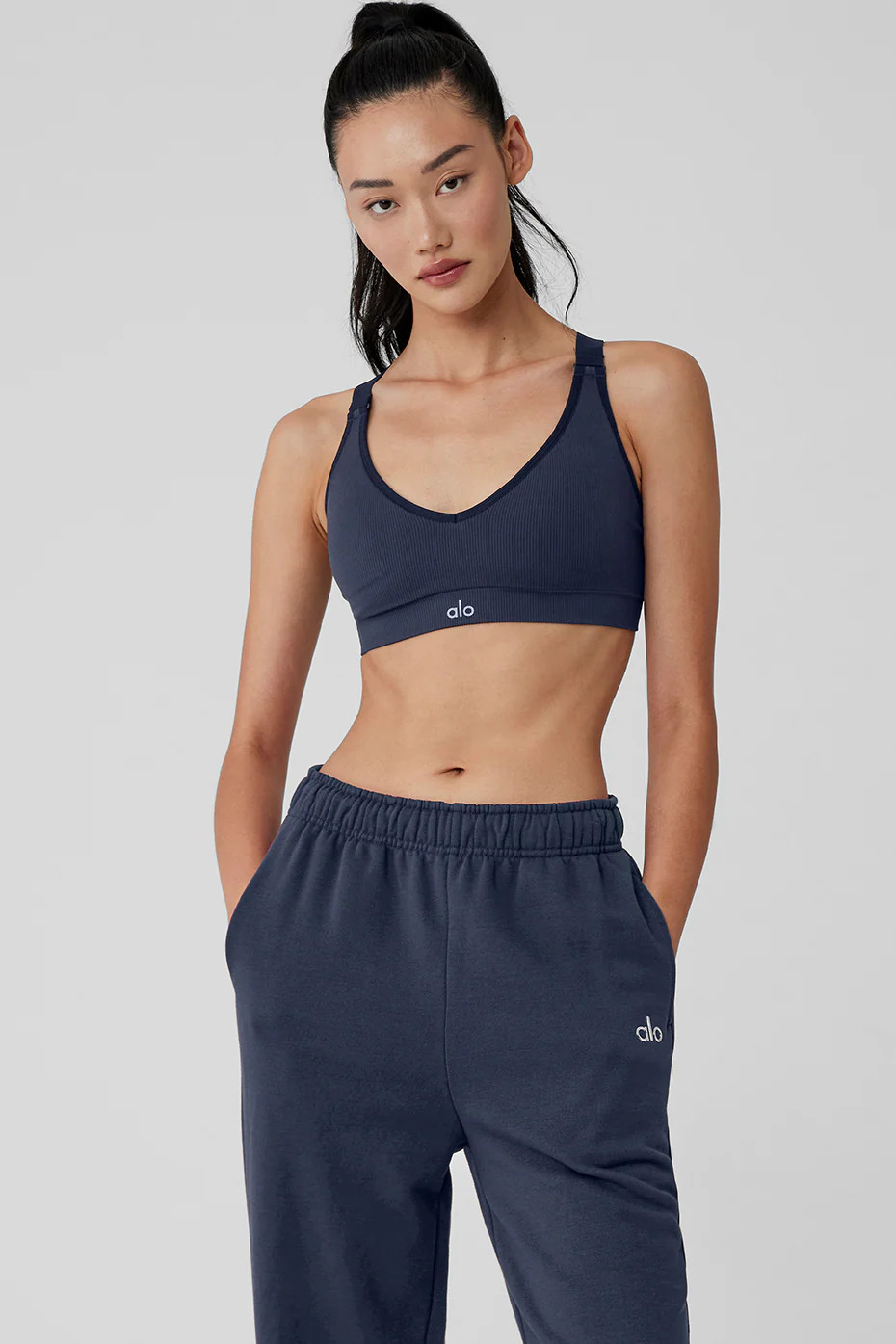 Alo Yoga� | Seamless Ribbed Favorite Bra in Navy Blue, Size: XS | Alo Yoga (US)