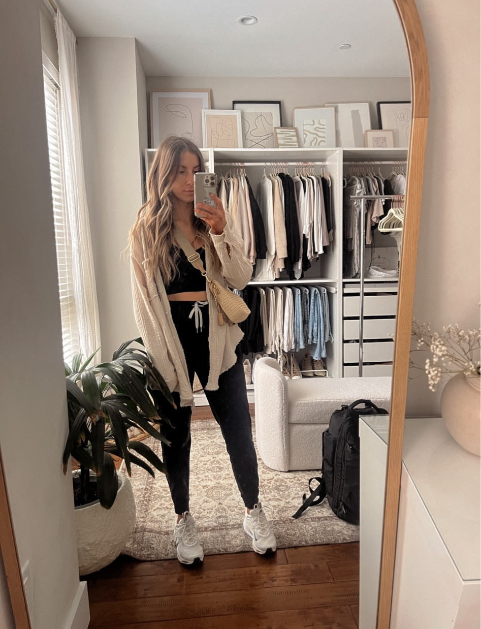 My go to travel outfit! I absolutely will not travel wearing anything other than vuori! Their clothes so super soft and comfortable - not too heavy and not too light. And my favorite Nike sneakers feel like walking on a cloud. 

#LTKtravel #LTKstyletip #LTKFind