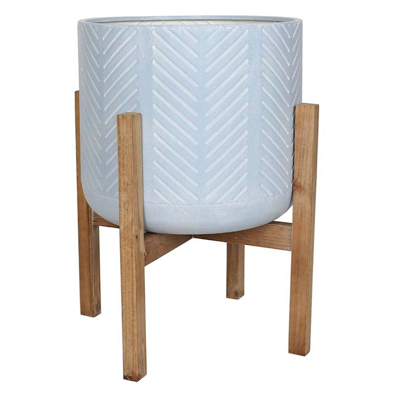 Bay Blue Metal & Wood Planter Stand, Medium | At Home