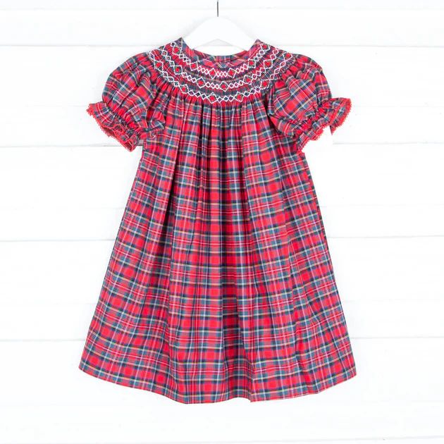 Geometric Smocked Red Plaid Bishop Dress | Classic Whimsy