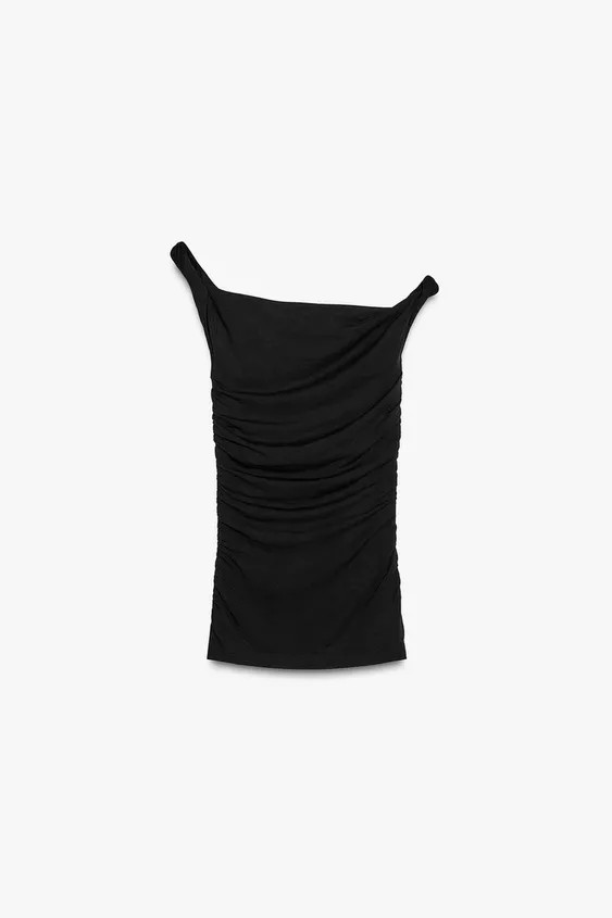 Modal blend top. Straight neckline and twisted straps. Gathered detail at the sides. | Zara UK