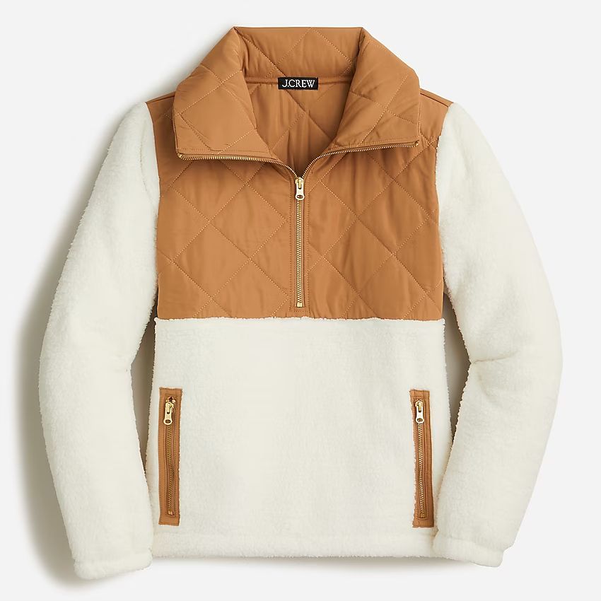 Quilted sherpa fleece half-zip pullover | J.Crew US