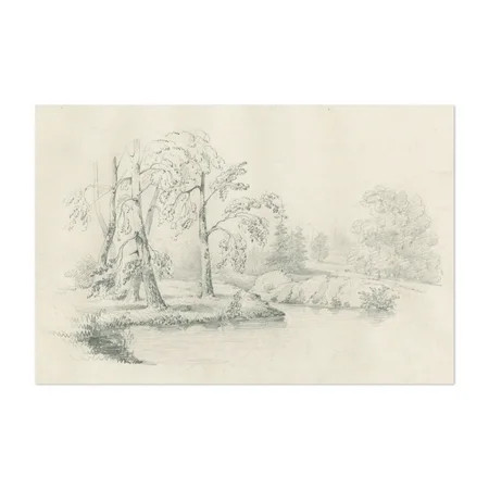 Lakeside Sketch Drawing Floral Botanical Landscape Nature 11 x 14 Art Print/Poster | Walmart (US)