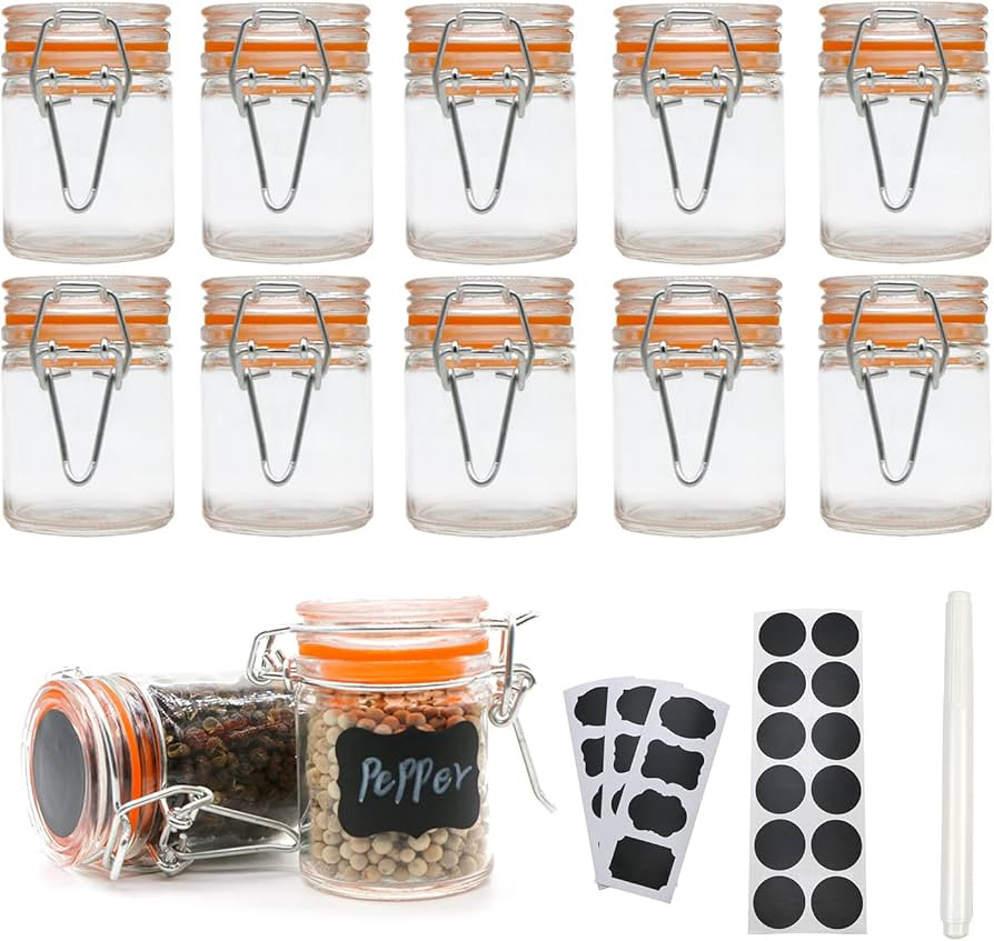 1.7 oz Mini Glass Spice Jars with Labels, Small Stash Jars with Airtight Hinged Lid, 12 Pack Empt... | Amazon (US)