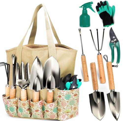 Gardening Tools Garden Tool Set, Stainless Steel Heavy Duty with Non-Slip Grip, Storage Tote Bag, Outdoor Hand Tools, Ideal Garden Tool Kit Gifts for Women and Men | Amazon (US)