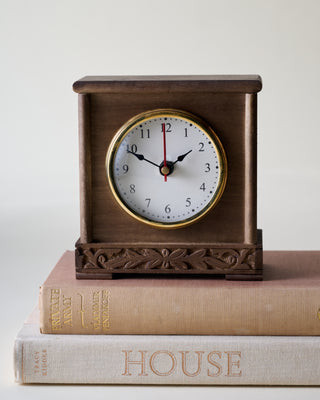 Antiqued Carved Wood Mantel Clock | Magnolia