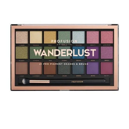Profusion Cosmetics 21 Color Eyeshadow Palette Multi Finish Blendable Pigmented Shades Includes Pro Series Brush Travel-Friendly Makeup Wanderlust | Walmart (US)