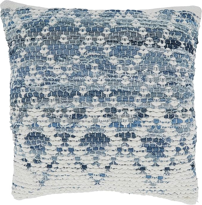 SARO LIFESTYLE Nautica Collection Diamond Chindi Throw Pillow Cover, 18" x 18", Blue | Amazon (US)